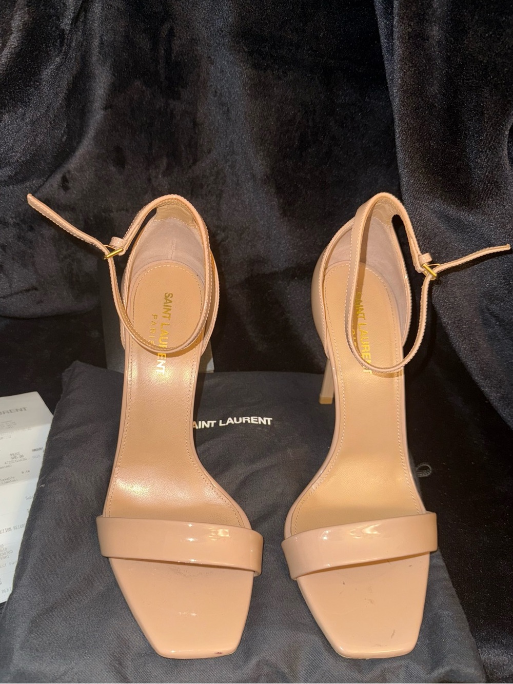 Saint Laurent Blush Patent Leather Ankle-Strap Heels sz 38.5